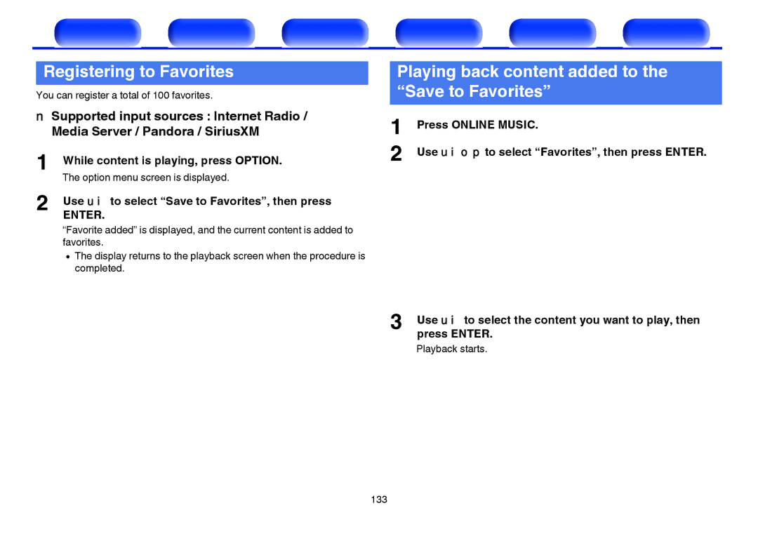 Marantz SR7009 owner manual Registering to Favorites, Playing back content added to the Save to Favorites 