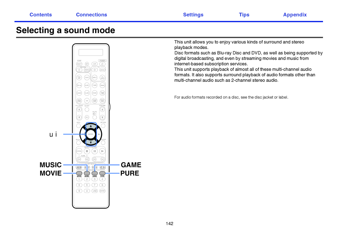 Marantz SR7009 owner manual Selecting a sound mode, Music Game 