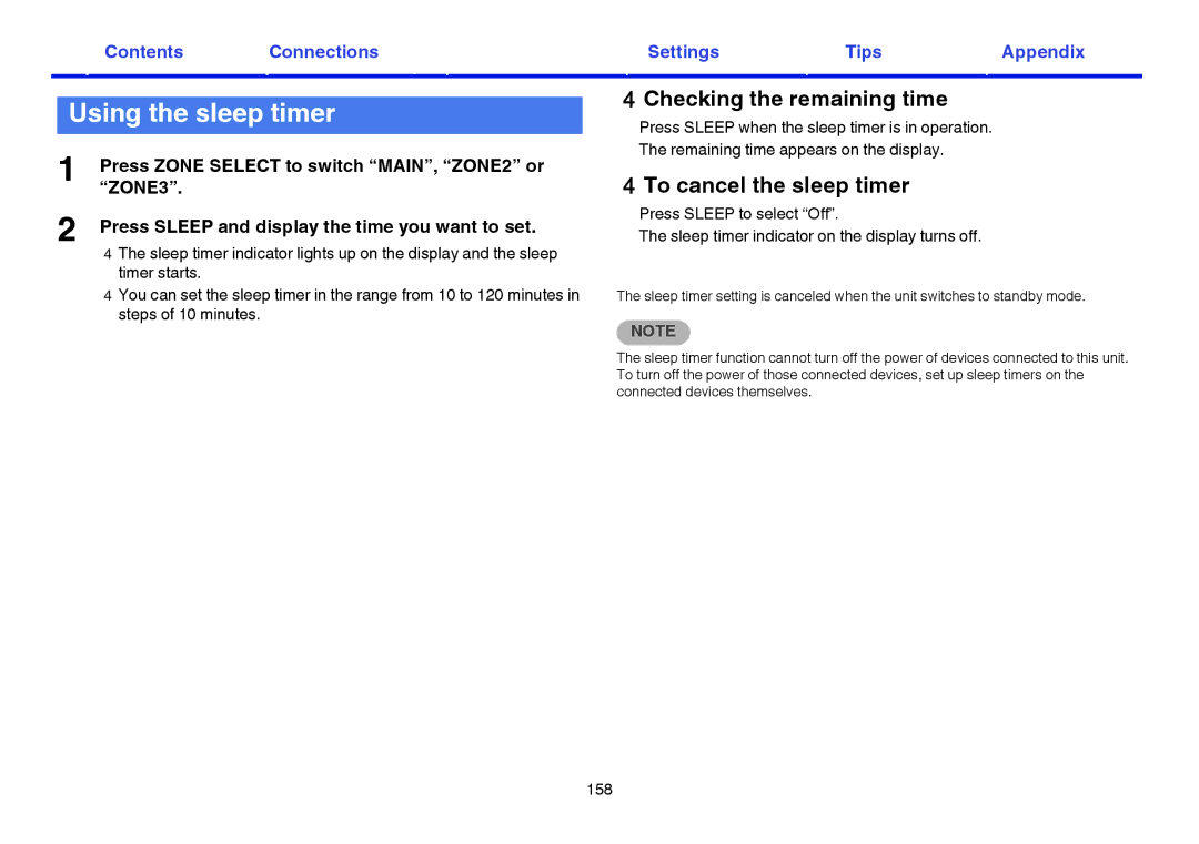 Marantz SR7009 owner manual Using the sleep timer, Checking the remaining time, To cancel the sleep timer 