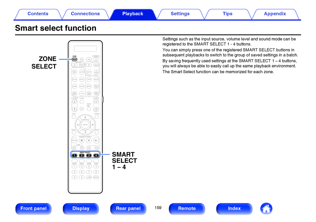 Marantz SR7009 owner manual Smart select function, Zone Select 