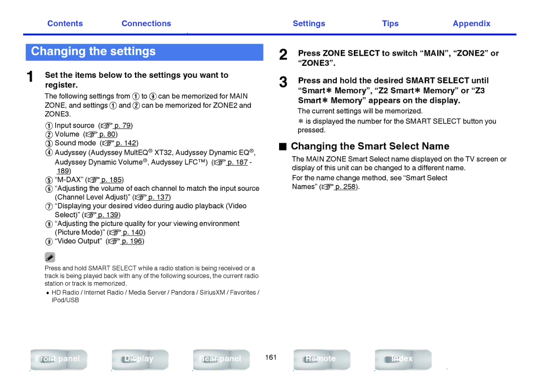 Marantz SR7009 owner manual Changing the settings, Changing the Smart Select Name 