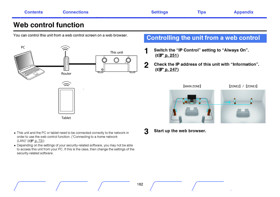 Marantz SR7009 owner manual Web control function, Controlling the unit from a web control, Start up the web browser 