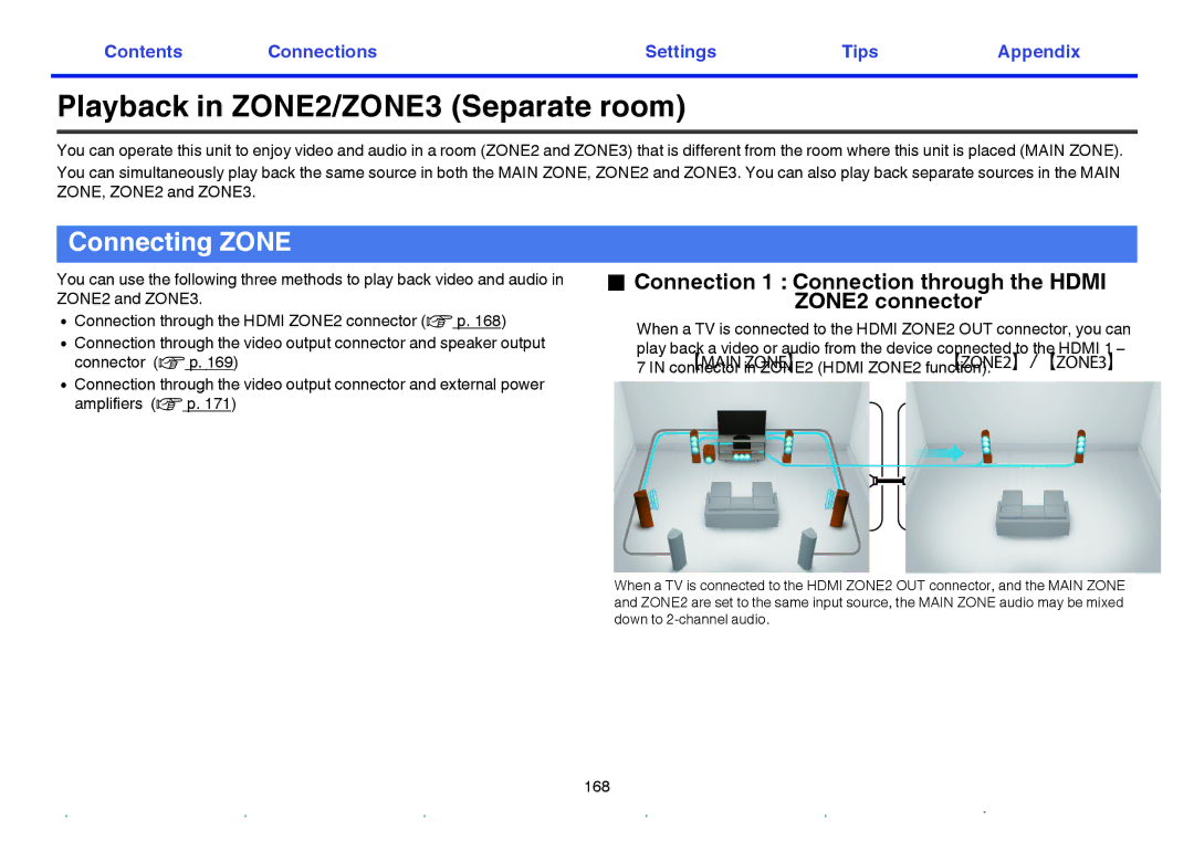 Marantz SR7009 owner manual Playback in ZONE2/ZONE3 Separate room, Connecting Zone 