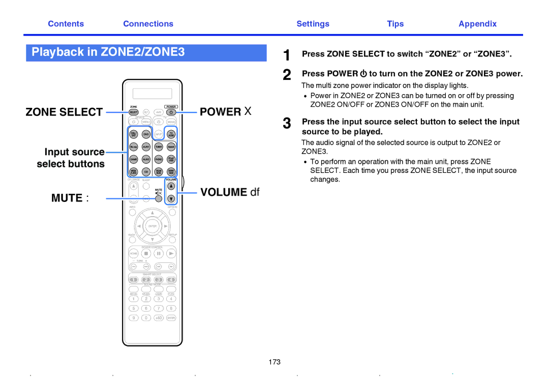 Marantz SR7009 owner manual Playback in ZONE2/ZONE3, Mute Volume df 