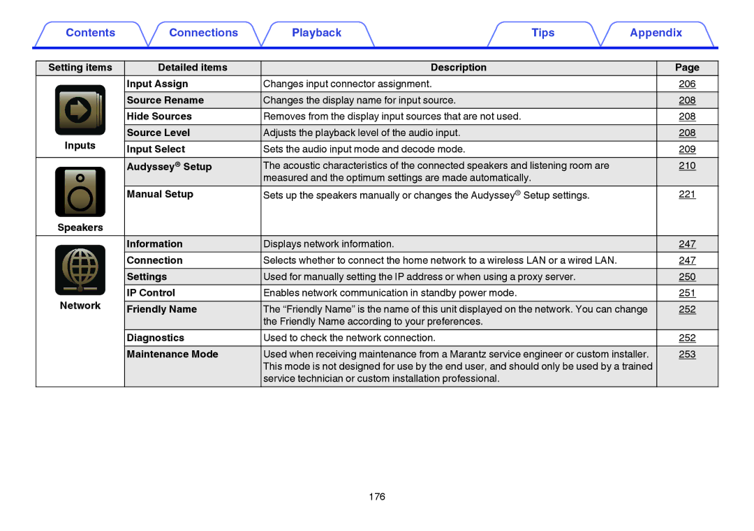Marantz SR7009 owner manual Information Displays network information 247 Connection, 252, 253 