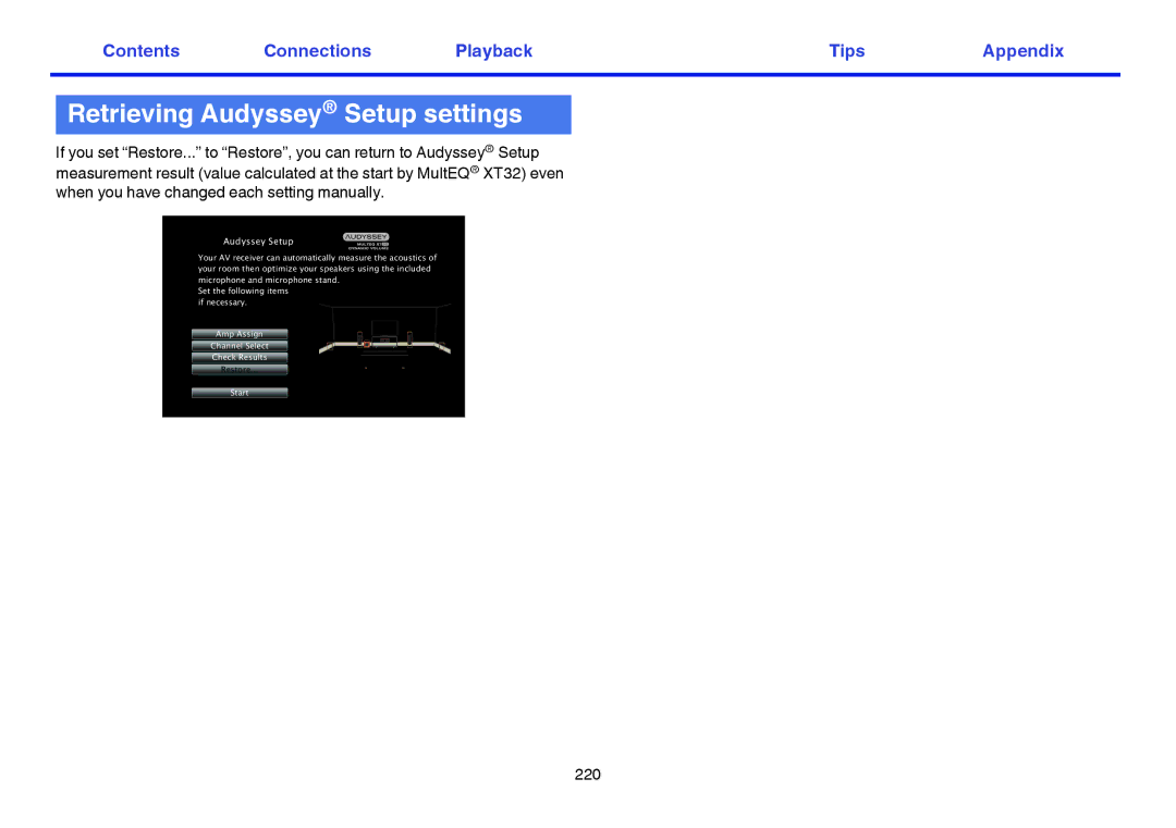 Marantz SR7009 owner manual Retrieving Audyssey Setup settings 