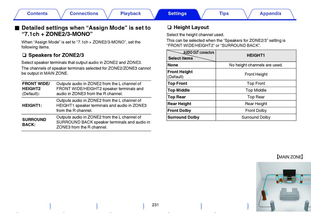 Marantz SR7009 owner manual Speakers for ZONE2/3, Surround, Back 