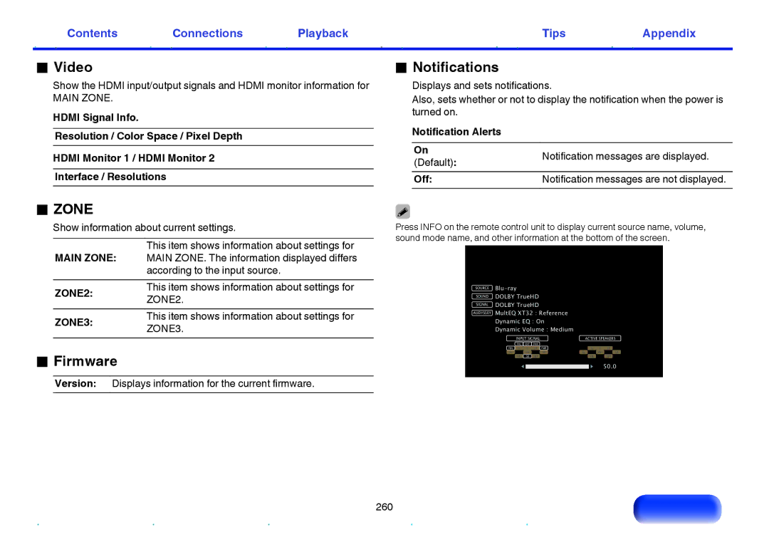 Marantz SR7009 owner manual Notifications, Zone, Firmware 