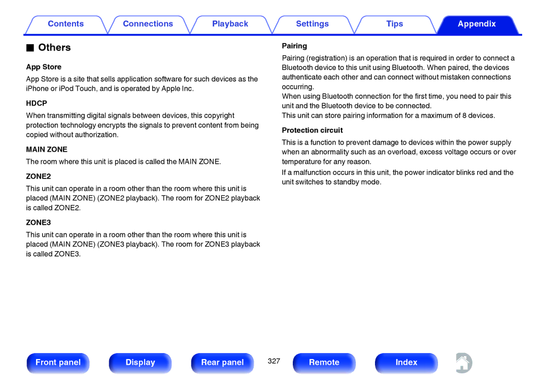 Marantz SR7009 owner manual Others, App Store, Hdcp, Pairing, Protection circuit 