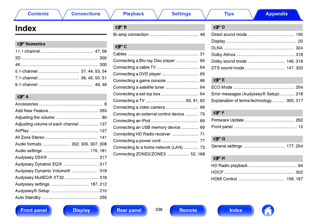 Marantz SR7009 owner manual Index, Numerics 