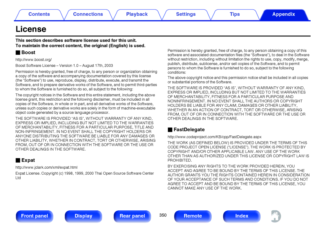 Marantz SR7009 owner manual License, Boost, Expat, FastDelegate 