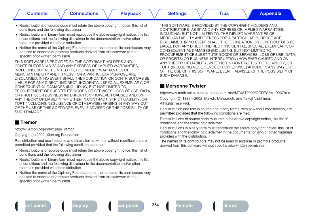 Marantz SR7009 owner manual Tremor, OMersenne Twister 