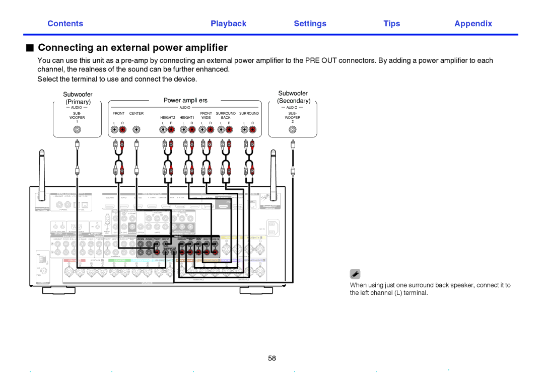 Marantz SR7009 owner manual Connecting an external power amplifier 