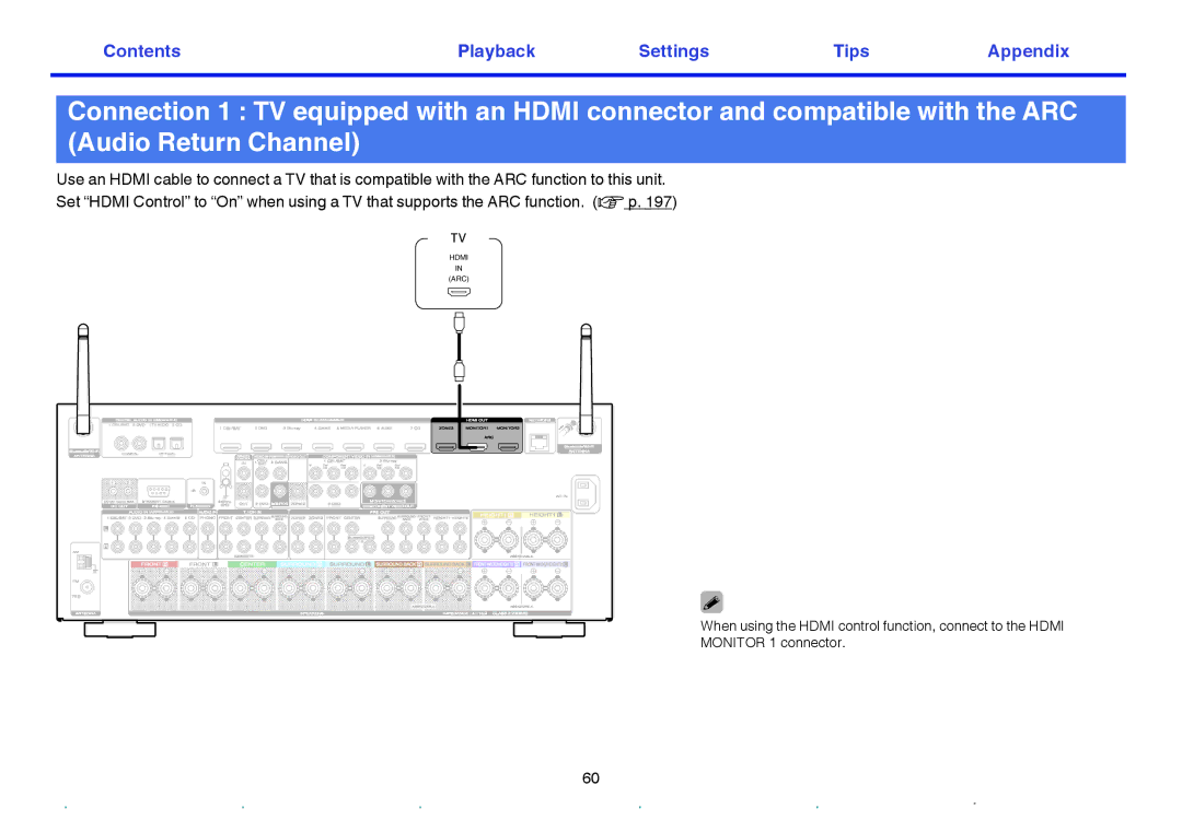 Marantz SR7009 owner manual Hdmi ARC 