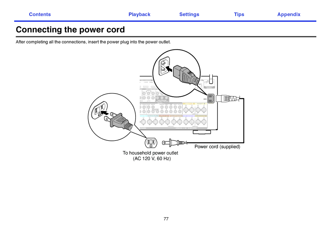 Marantz SR7009 owner manual Connecting the power cord 