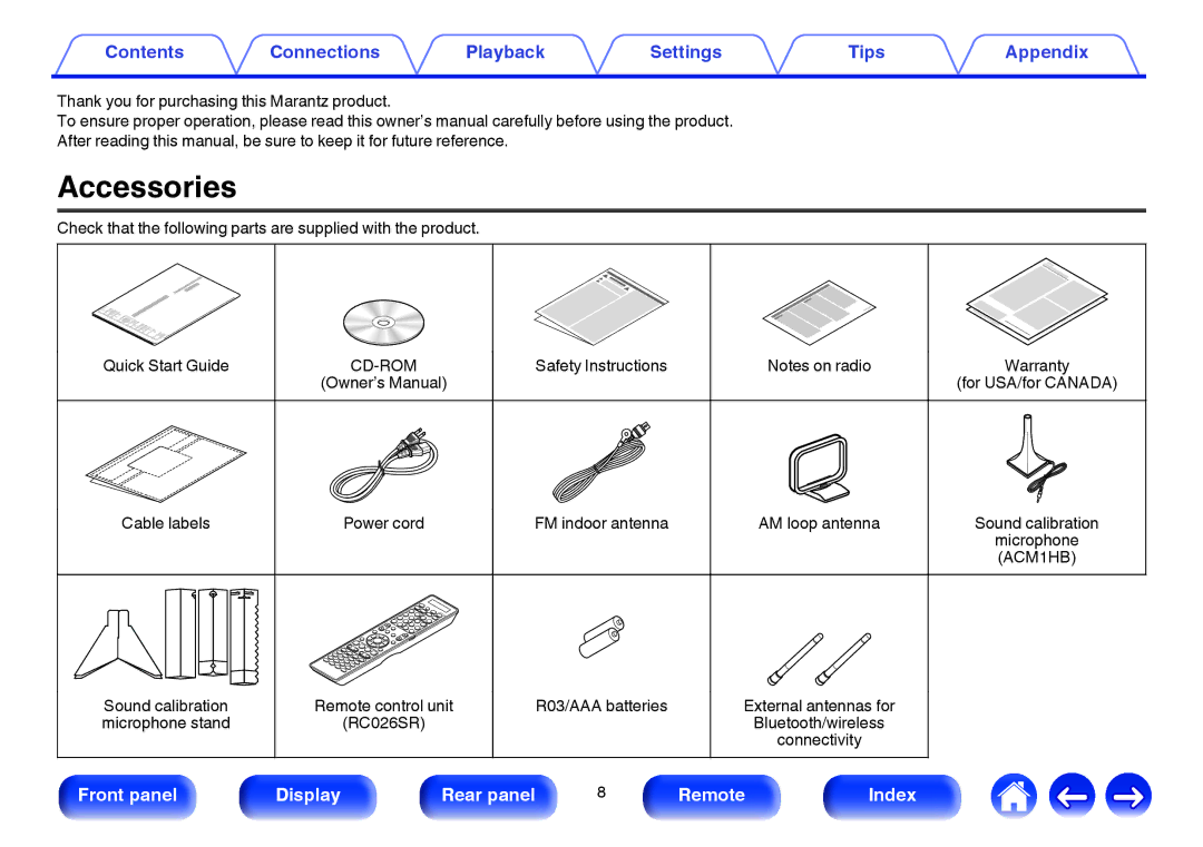 Marantz SR7009 owner manual Accessories 