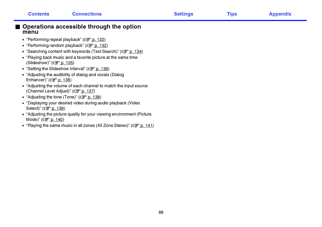 Marantz SR7009 owner manual Operations accessible through the option menu 