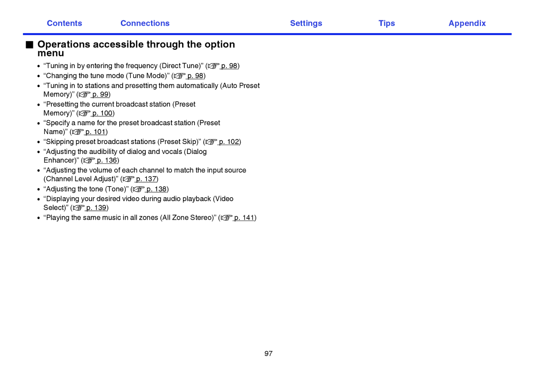 Marantz SR7009 owner manual Operations accessible through the option menu 