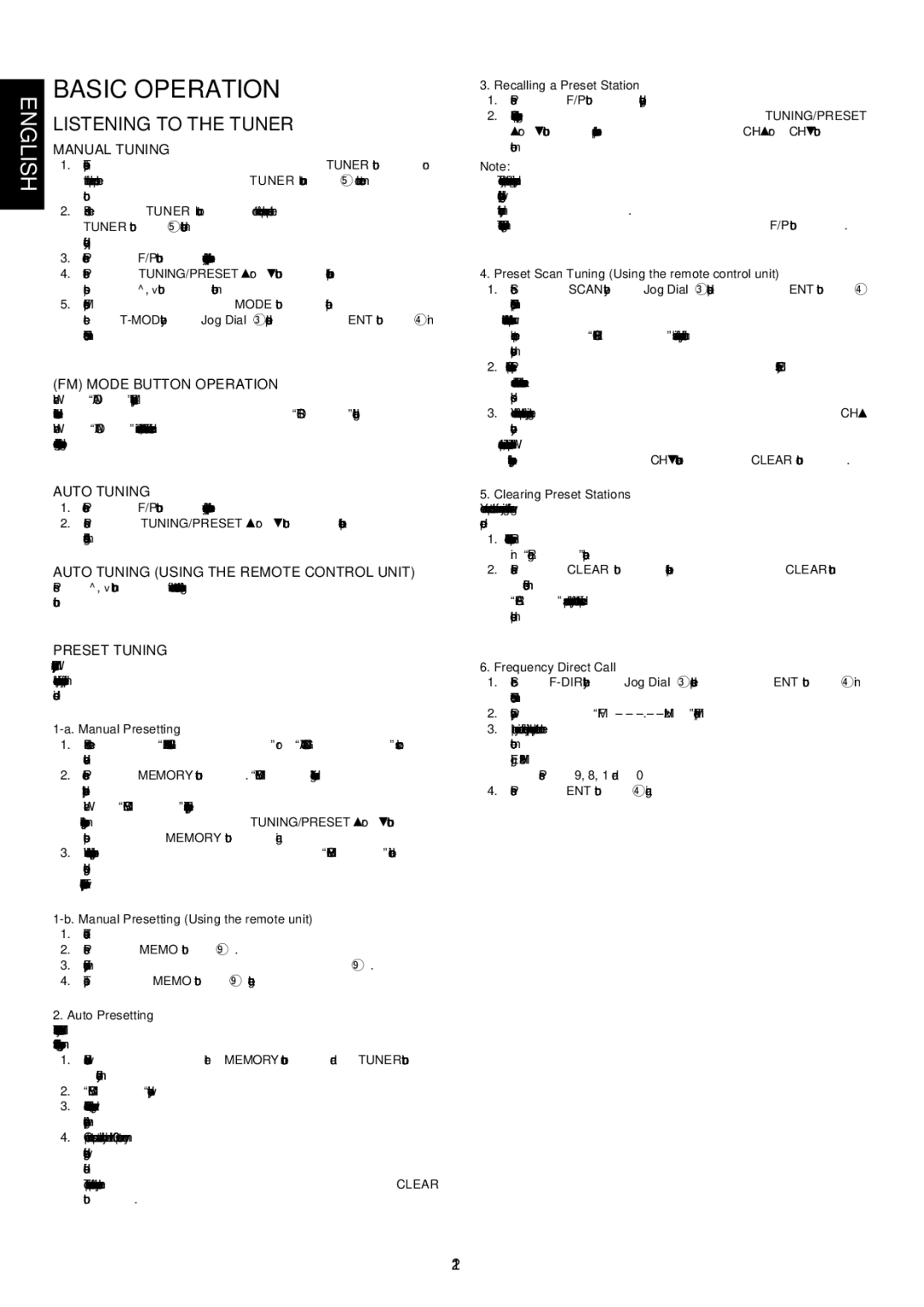 Marantz SR7200 manual FM Mode Button Operation, Auto Tuning Using the Remote Control Unit, Preset Tuning 