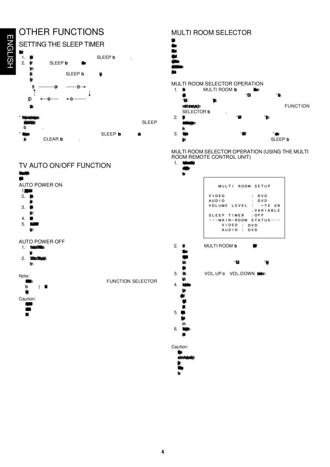 Marantz SR7200 manual Other Functions, Setting the Sleep Timer, TV Auto ON/OFF Function, Multi Room Selector 