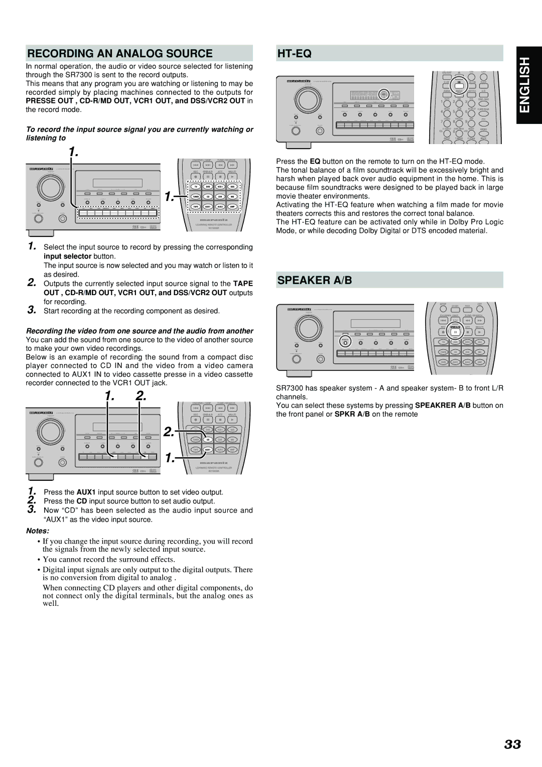 Marantz SR7300 manual Recording AN Analog Source, Speaker A/B, Input selector button 