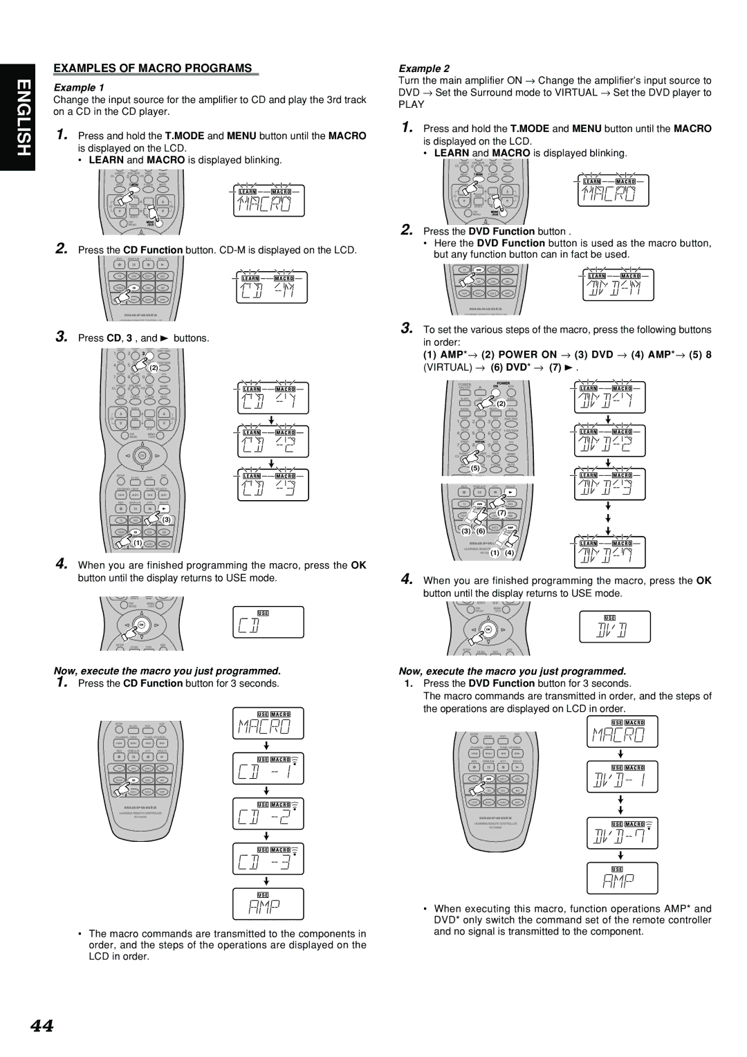 Marantz SR7300 manual Examples of Macro Programs, Play, Now, execute the macro you just programmed 