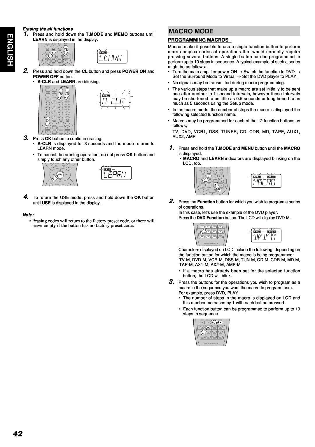 Marantz SR7300 manual English, Macro Mode, Programming Macros 