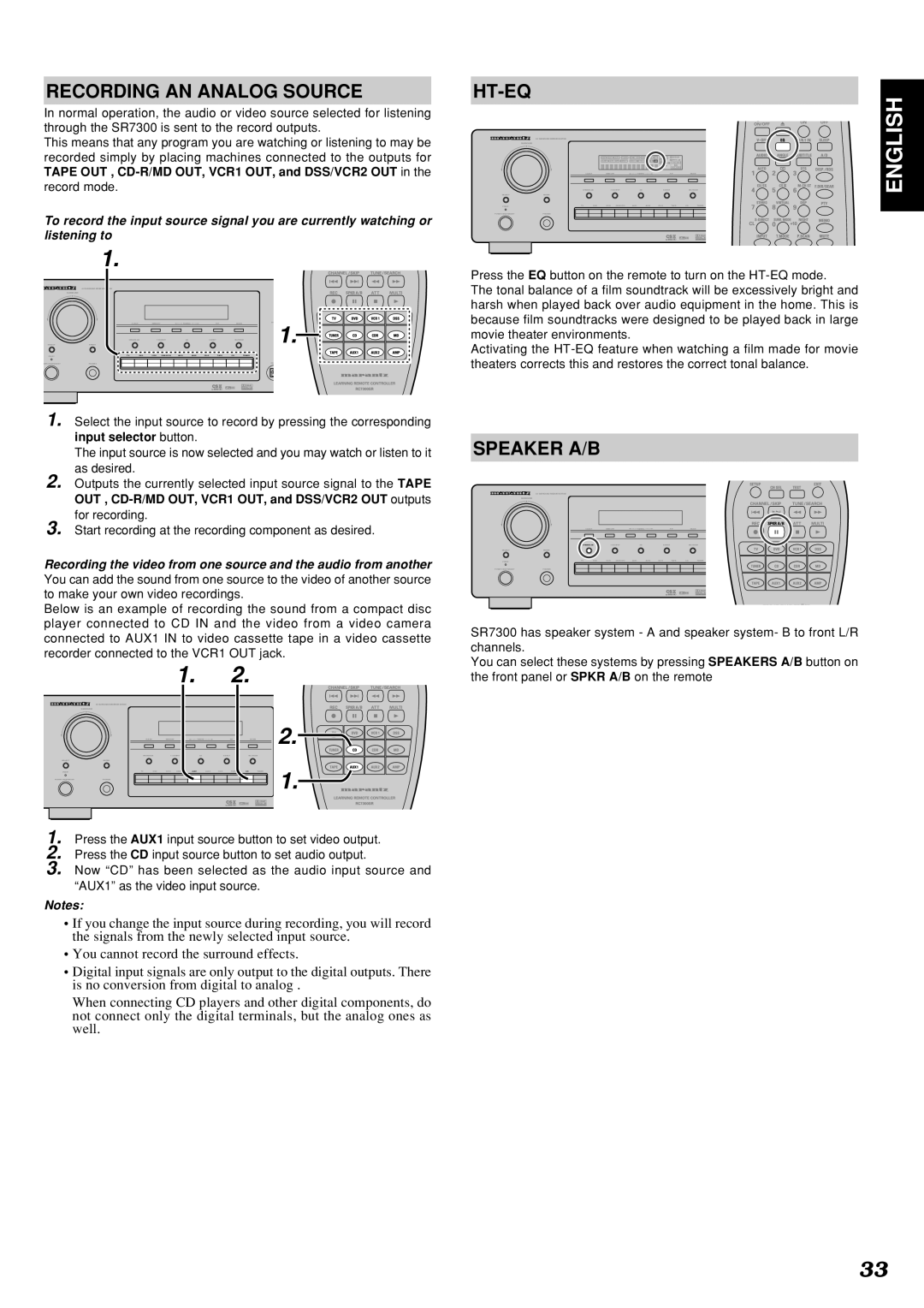 Marantz SR7300OSE manual Recording AN Analog Source, Speaker A/B, Input selector button 