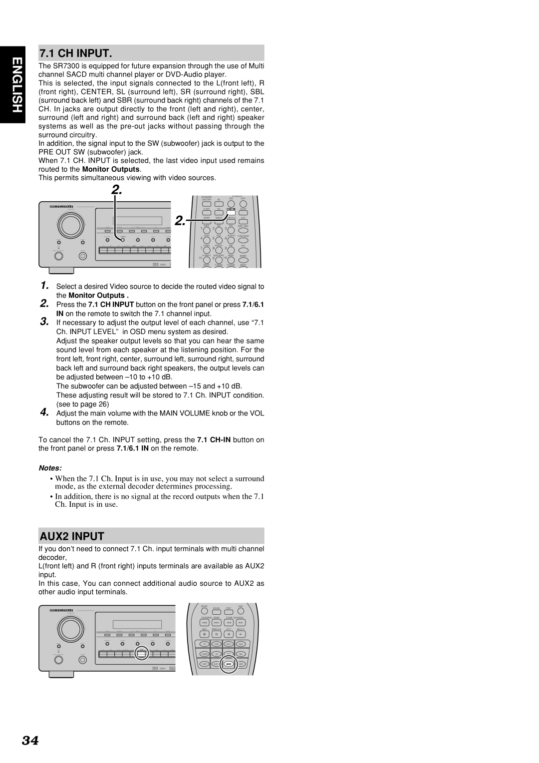 Marantz SR7300OSE manual CH Input, AUX2 Input 