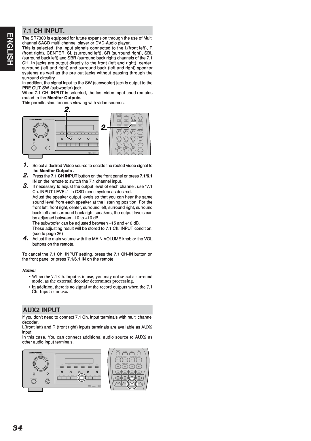 Marantz SR7300OSE manual English, Ch Input, AUX2 INPUT 