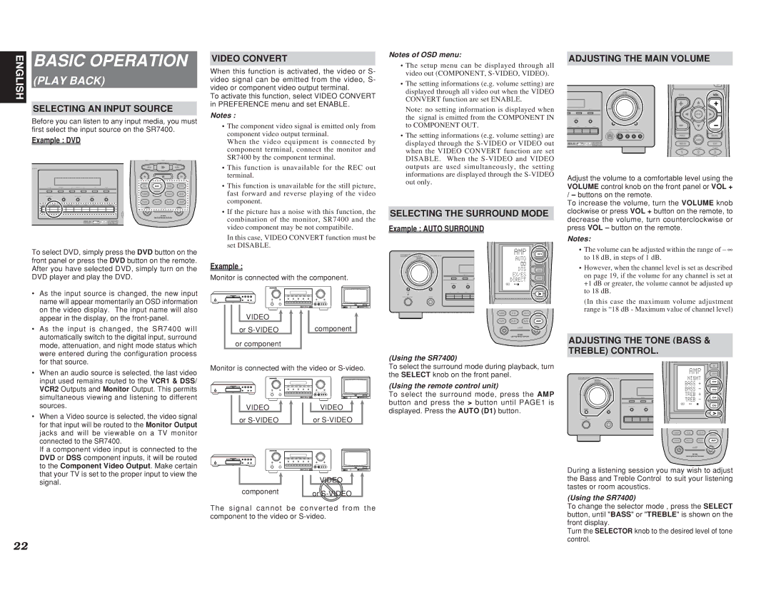 Marantz SR7400 manual Video Convert, Selecting AN Input Source, Selecting the Surround Mode 