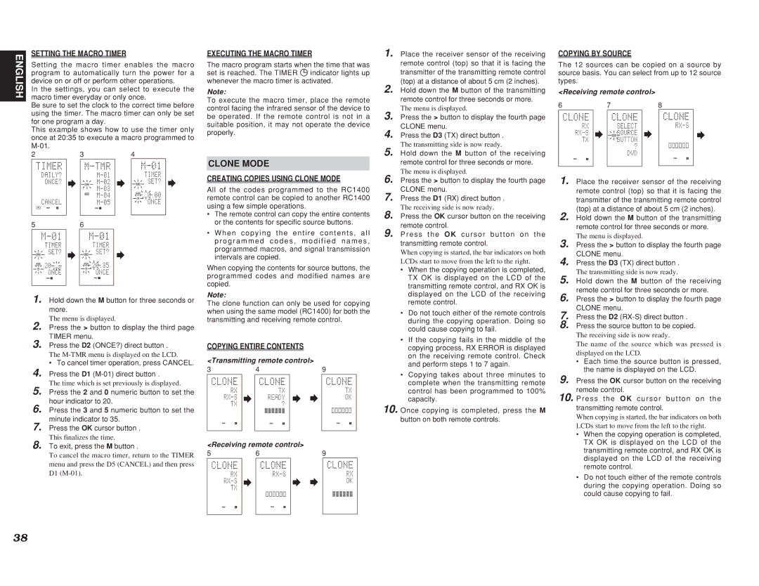 Marantz SR7400 manual Clone Mode, Receiving remote control, Transmitting remote control 