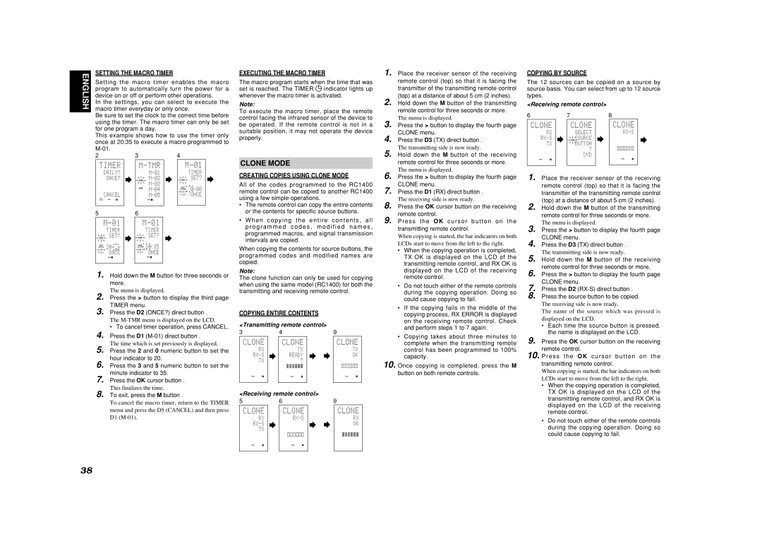 Marantz SR7400 manual Clone Mode, Receiving remote control, Transmitting remote control 