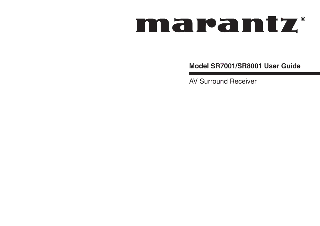 Marantz manual Model SR7001/SR8001 User Guide 