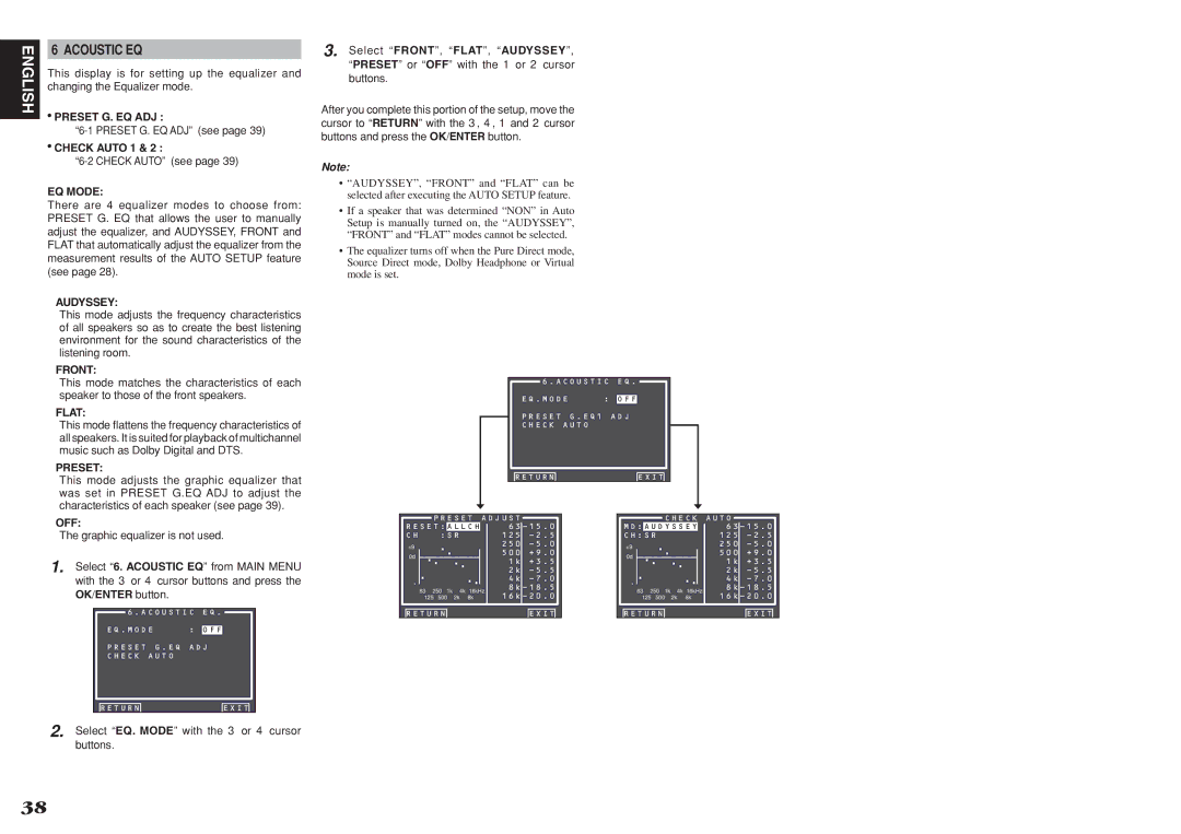 Marantz SR7001, SR8001 manual Acoustic EQ 