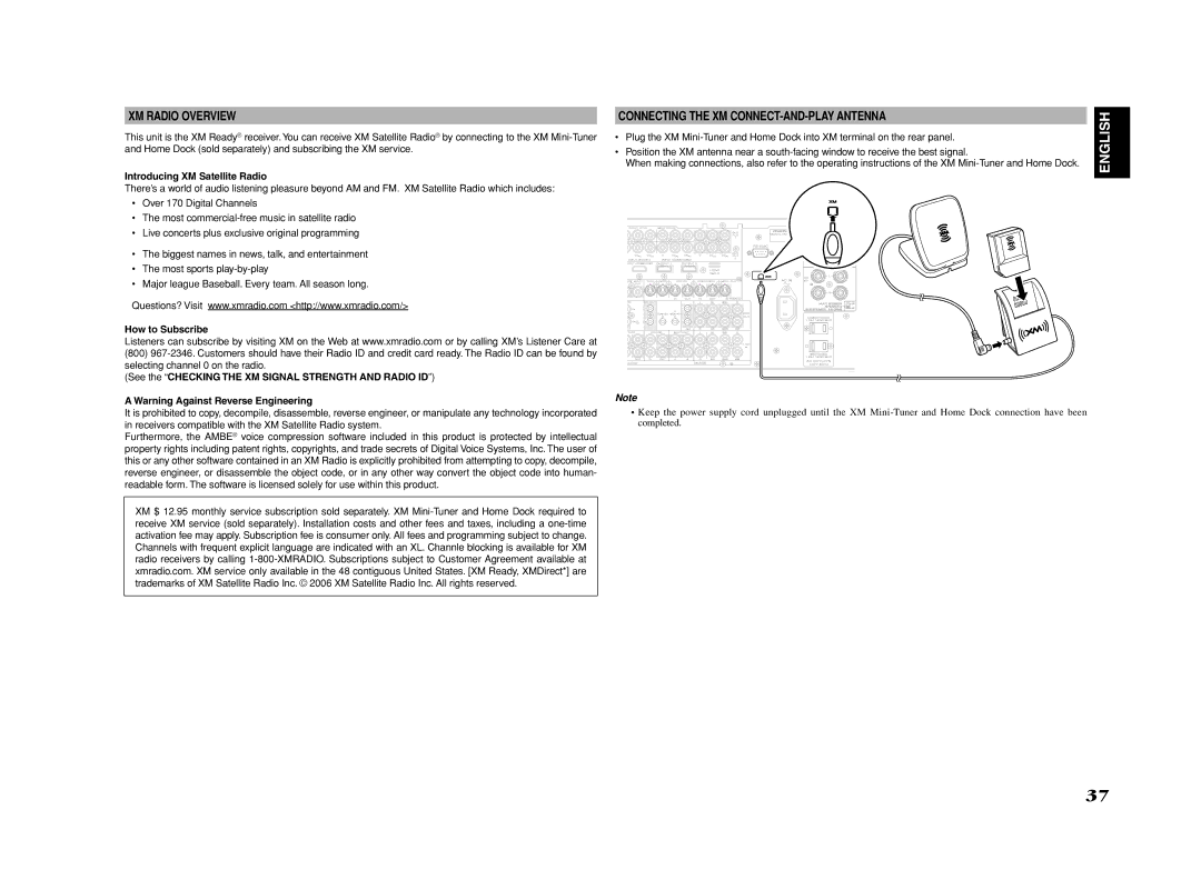 Marantz SR8002, SR7002 manual XM Radio Overview, Connecting the XM CONNECT-AND-PLAY Antenna, Introducing XM Satellite Radio 