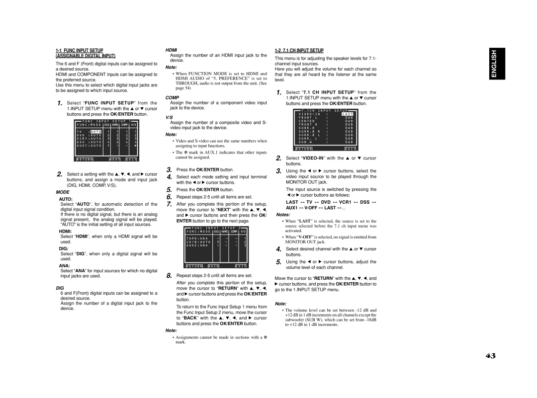 Marantz SR8002, SR7002 manual Func Input Setup Assignable Digital Input, CH Input Setup 