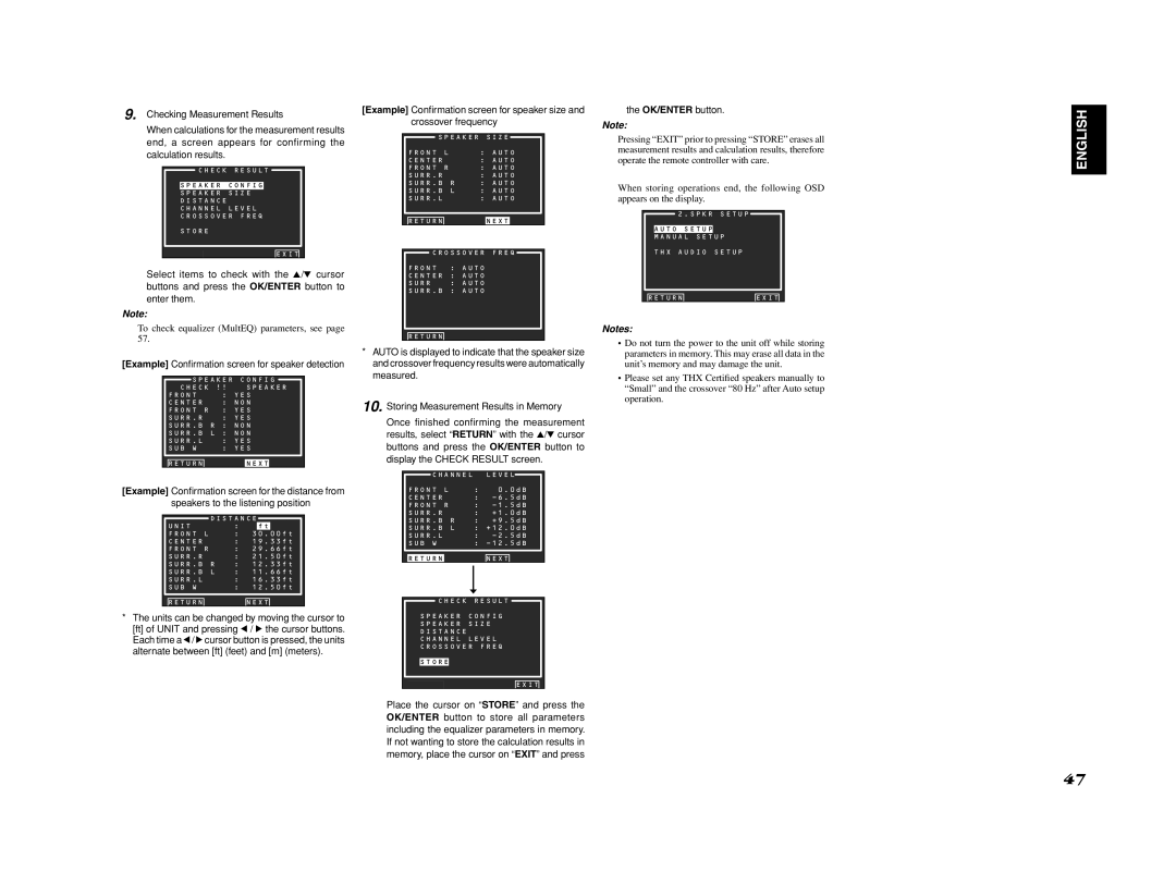 Marantz SR8002, SR7002 manual Example Conﬁrmation screen for speaker detection, OK/ENTER button 