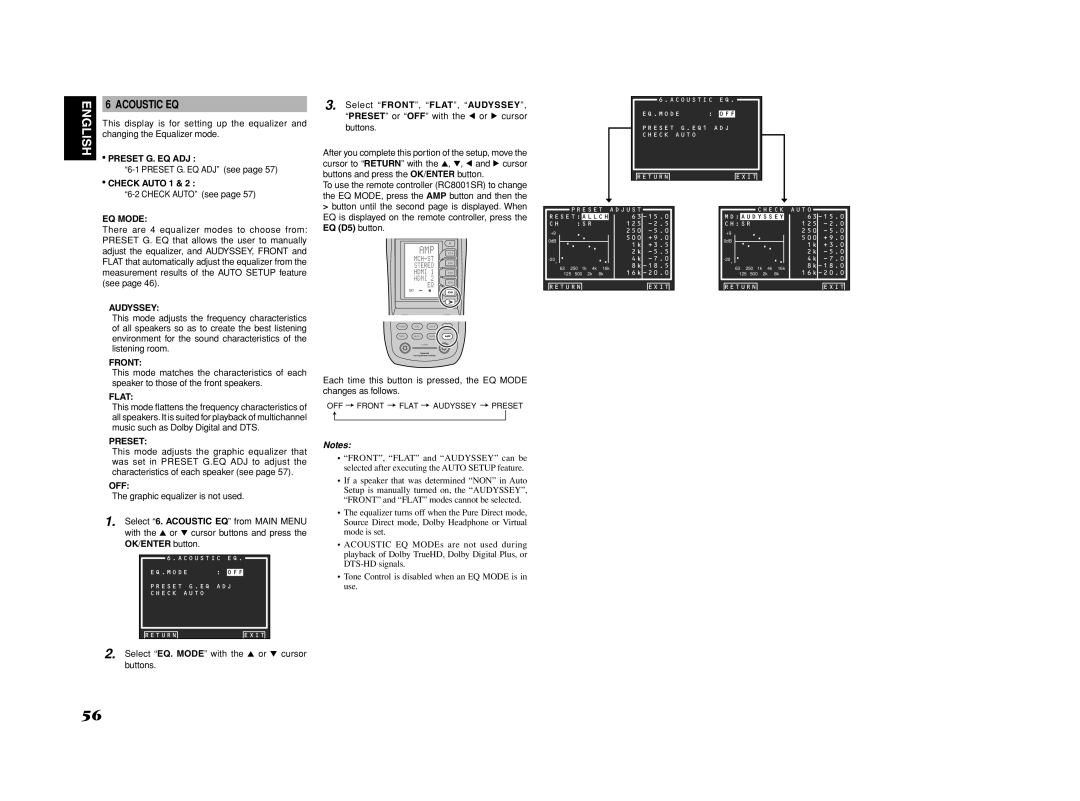 Marantz SR7002, SR8002 manual Acoustic EQ 