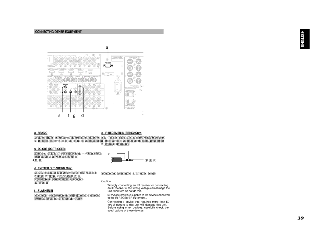 Marantz SR7002 manual Connecting Other Equipment, DC OUT DC Trigger, Emitter OUT SR8002 Only, Flasher, RS232C 