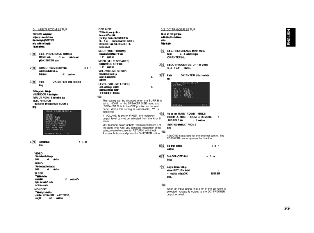 Marantz SR8002, SR7002 manual Multi Room Setup, DC Trigger Setup 