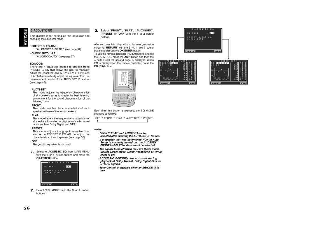 Marantz SR7002, SR8002 manual Acoustic EQ 