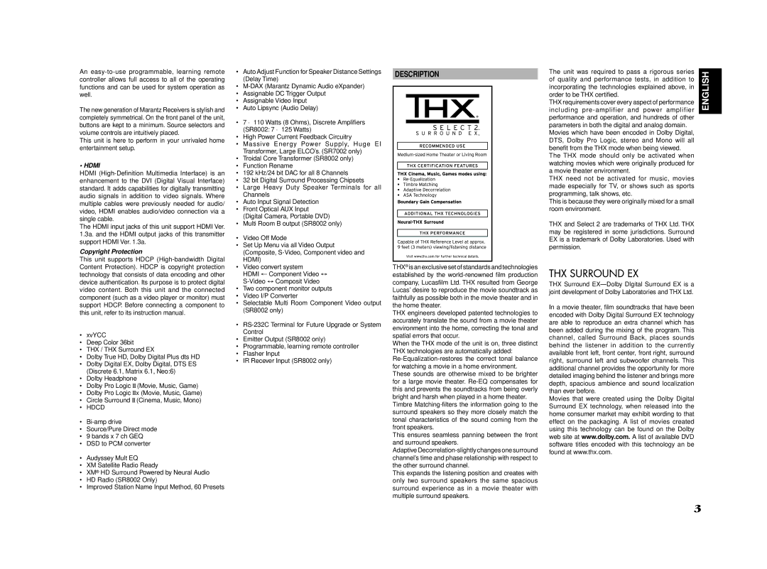 Marantz SR8002, SR7002 manual Copyright Protection, Hdcd, Description 