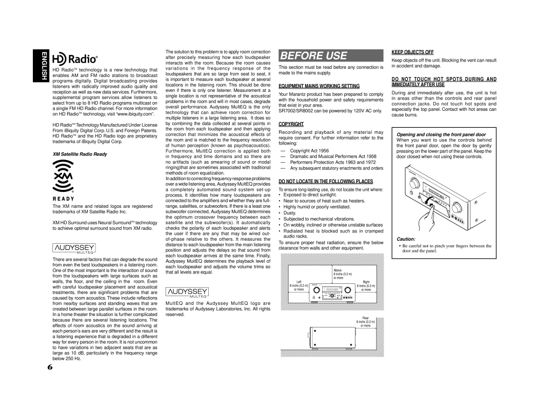 Marantz SR7002, SR8002 manual Before USE 