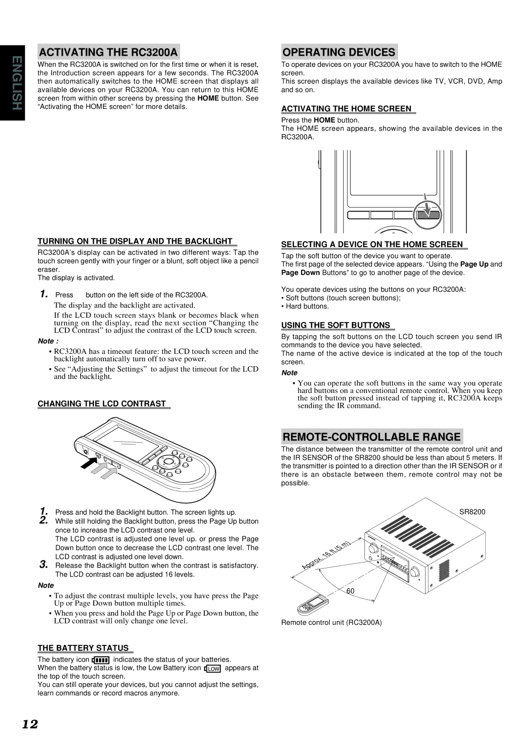 Marantz SR8200 manual Activating the RC3200A, Operating Devices, REMOTE-CONTROLLABLE Range 