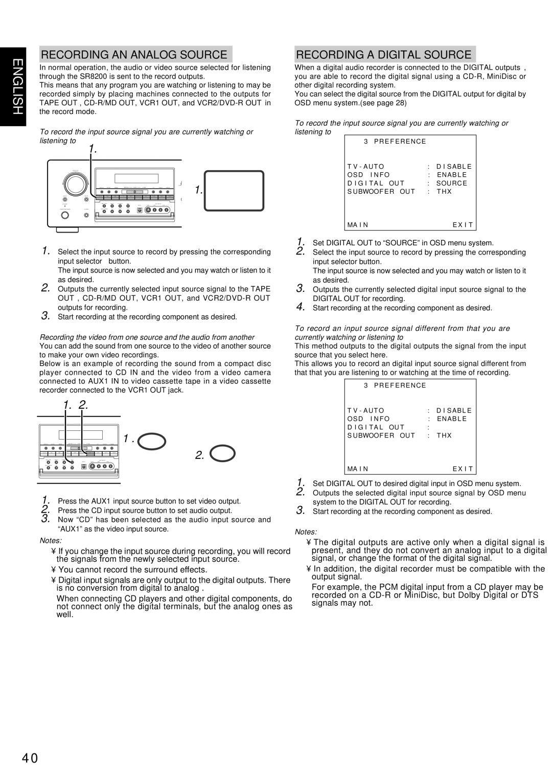 Marantz SR8200 manual Recording AN Analog Source, Recording a Digital Source, Listening to 