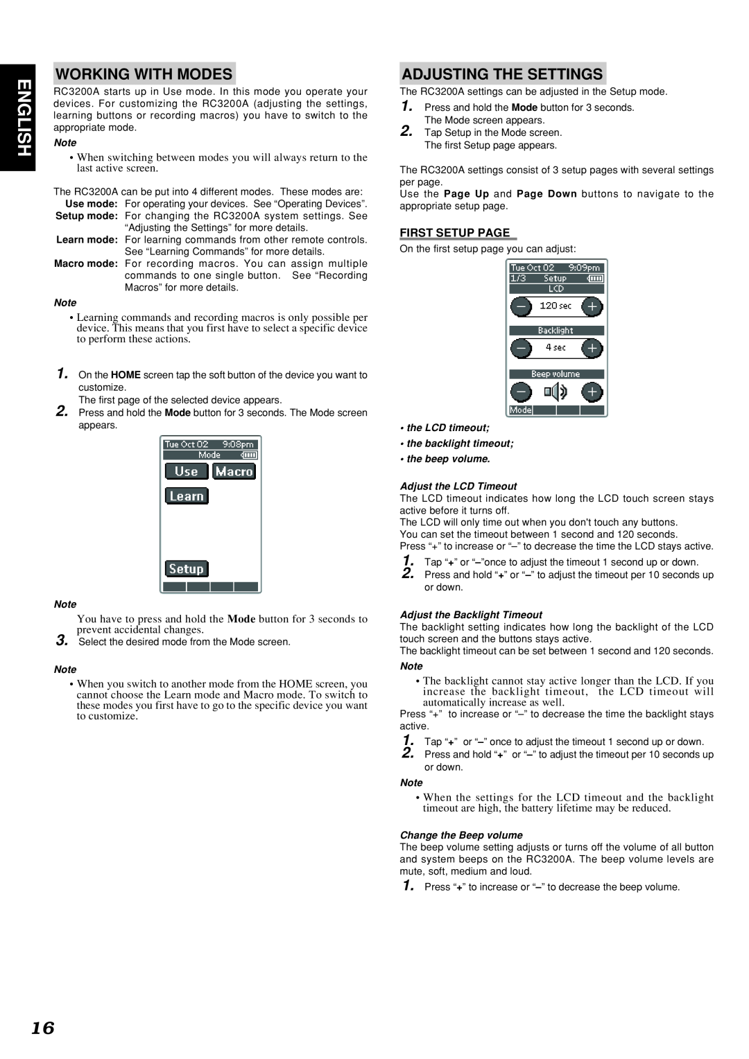Marantz SR8200 manual English, Working With Modes, Adjusting The Settings, First Setup Page 