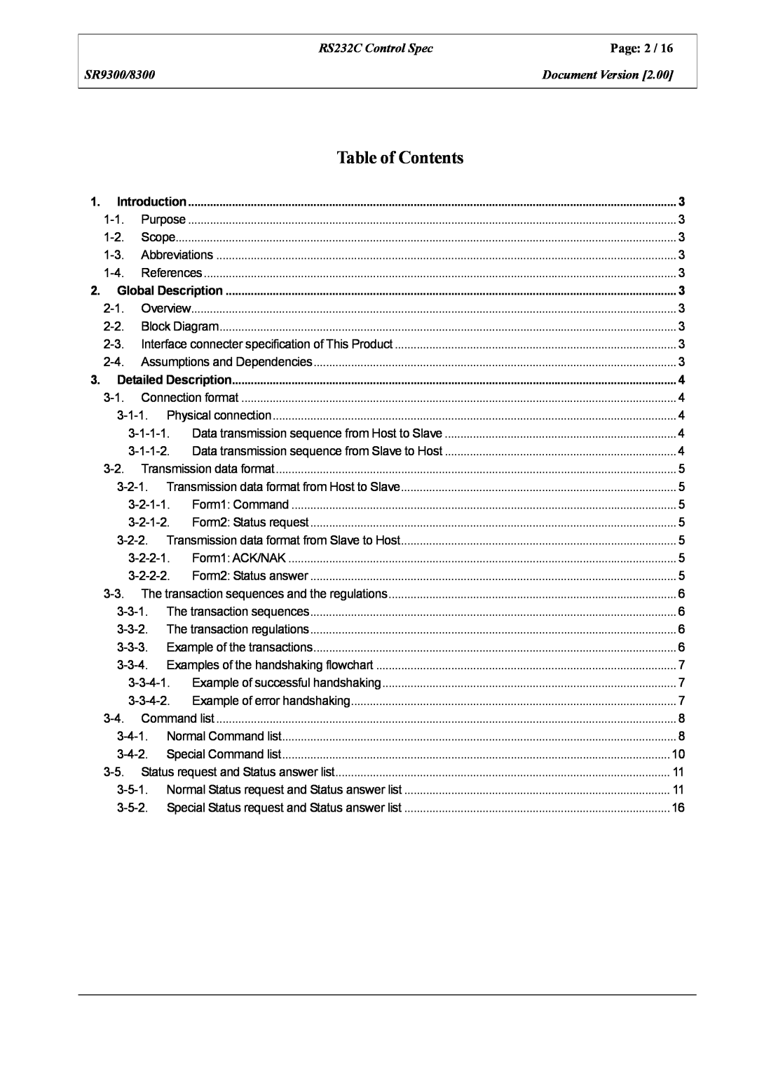 Marantz SR8300 manual RS232C Control Spec, Page, SR9300/8300, Document Version, Table of Contents 
