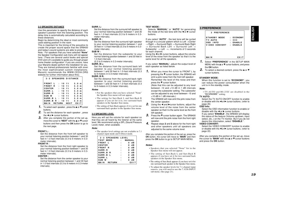 Marantz SR8400 manual Preference 