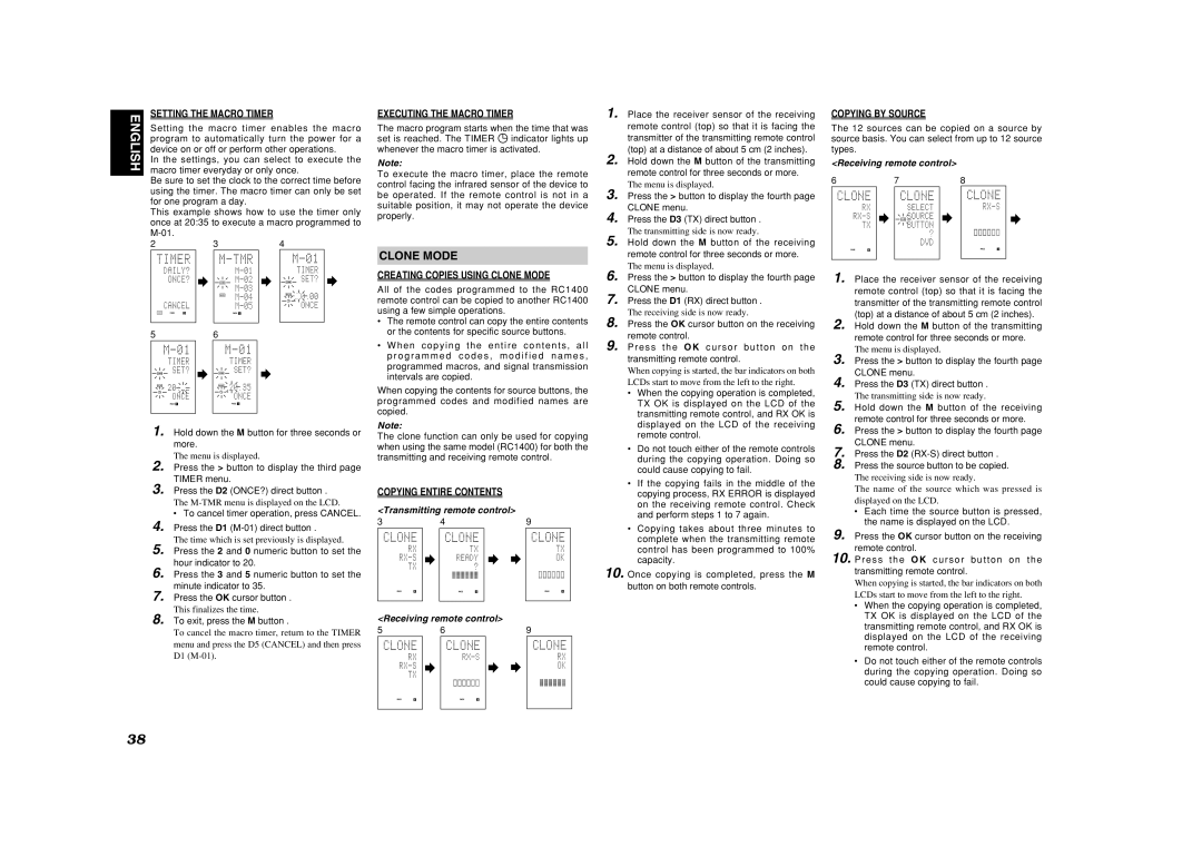 Marantz SR8400 manual Clone Mode, Receiving remote control, Transmitting remote control 